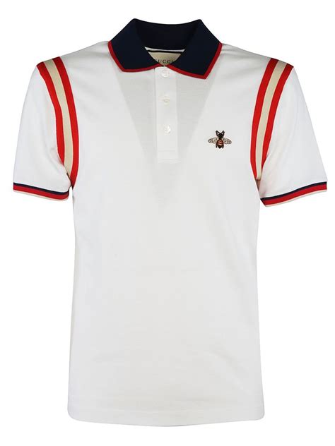 gucci stripe polo white|Gucci bee embroidered polo shirt.